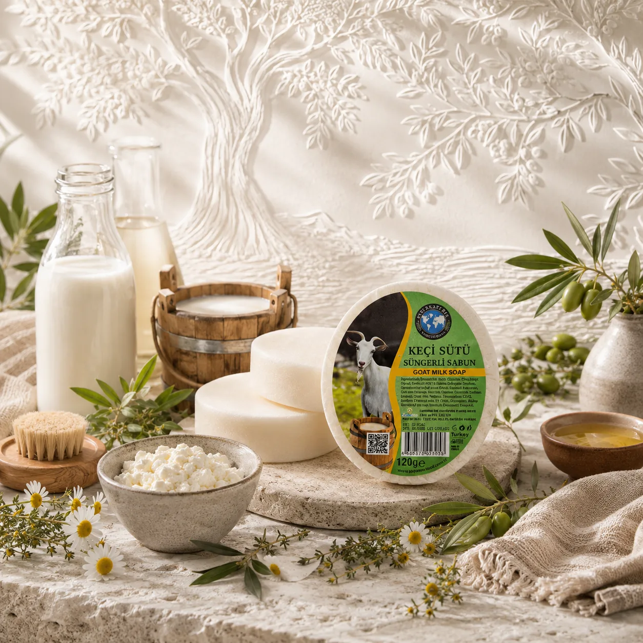 Internatural Kozmetik Keçi Sütü Süngerli Bitkisel Sabun