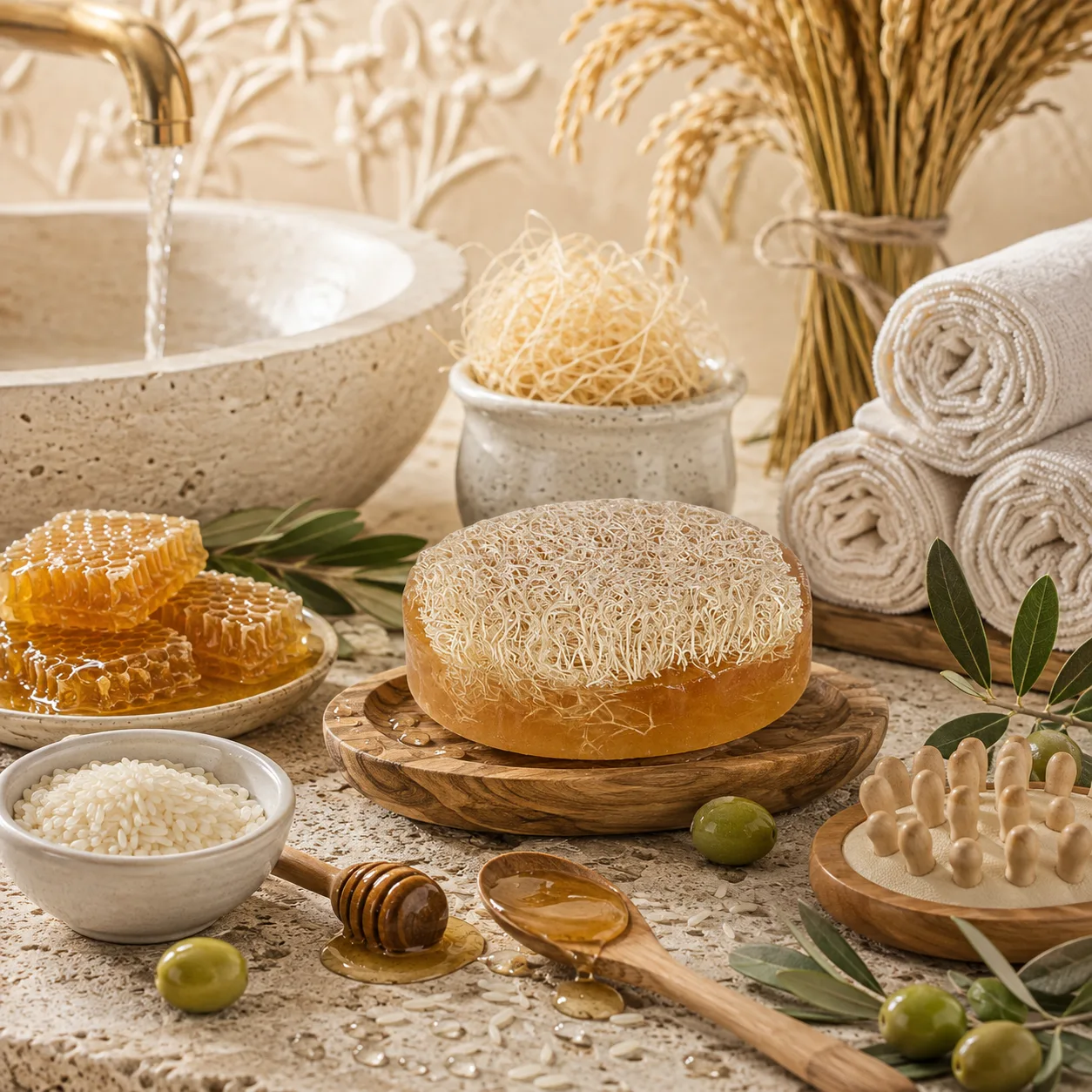 Doğal Ballı & Pirinç Özlü Kabak Lifli Sabun