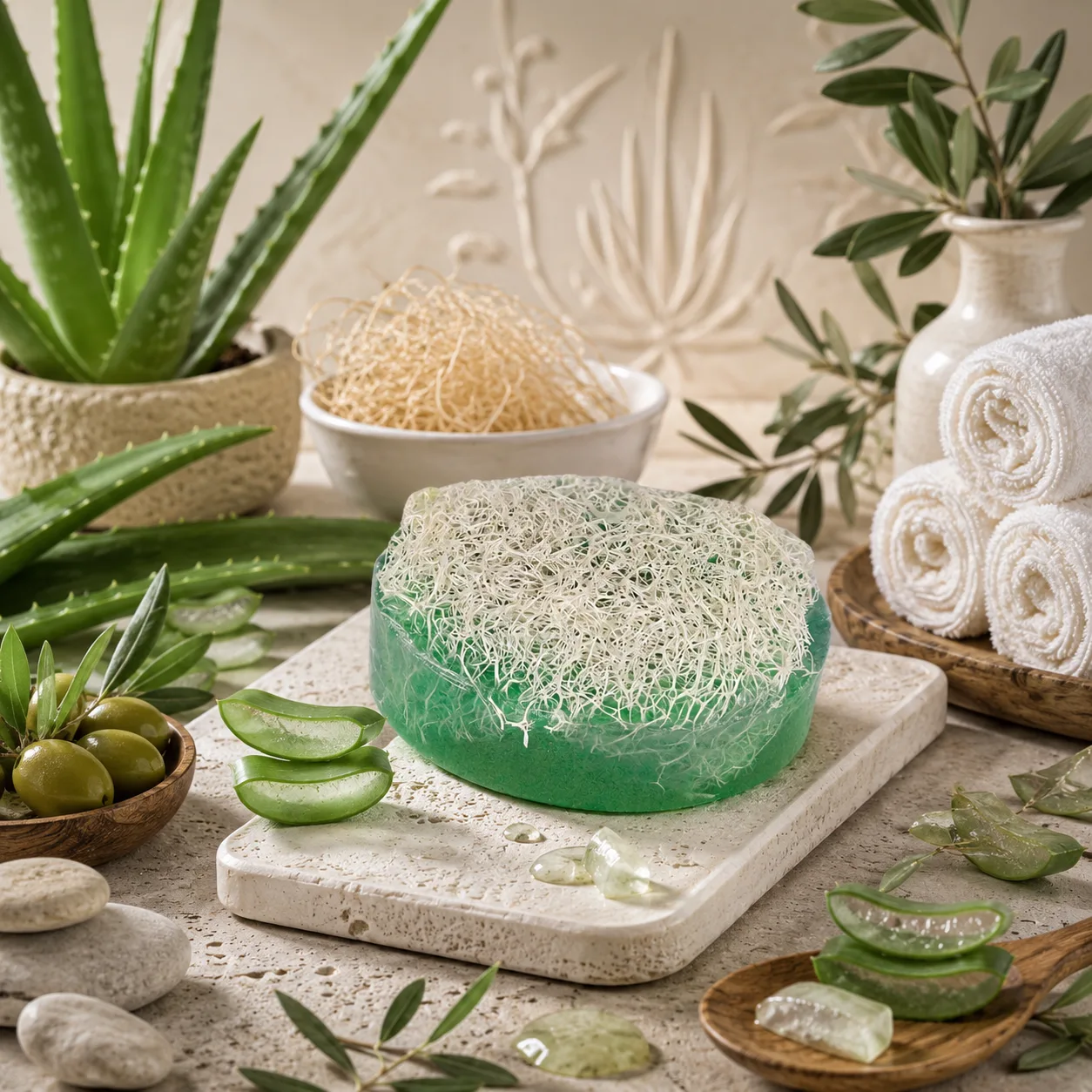Doğal Aloevera Özlü Kabak Lifli Sabun