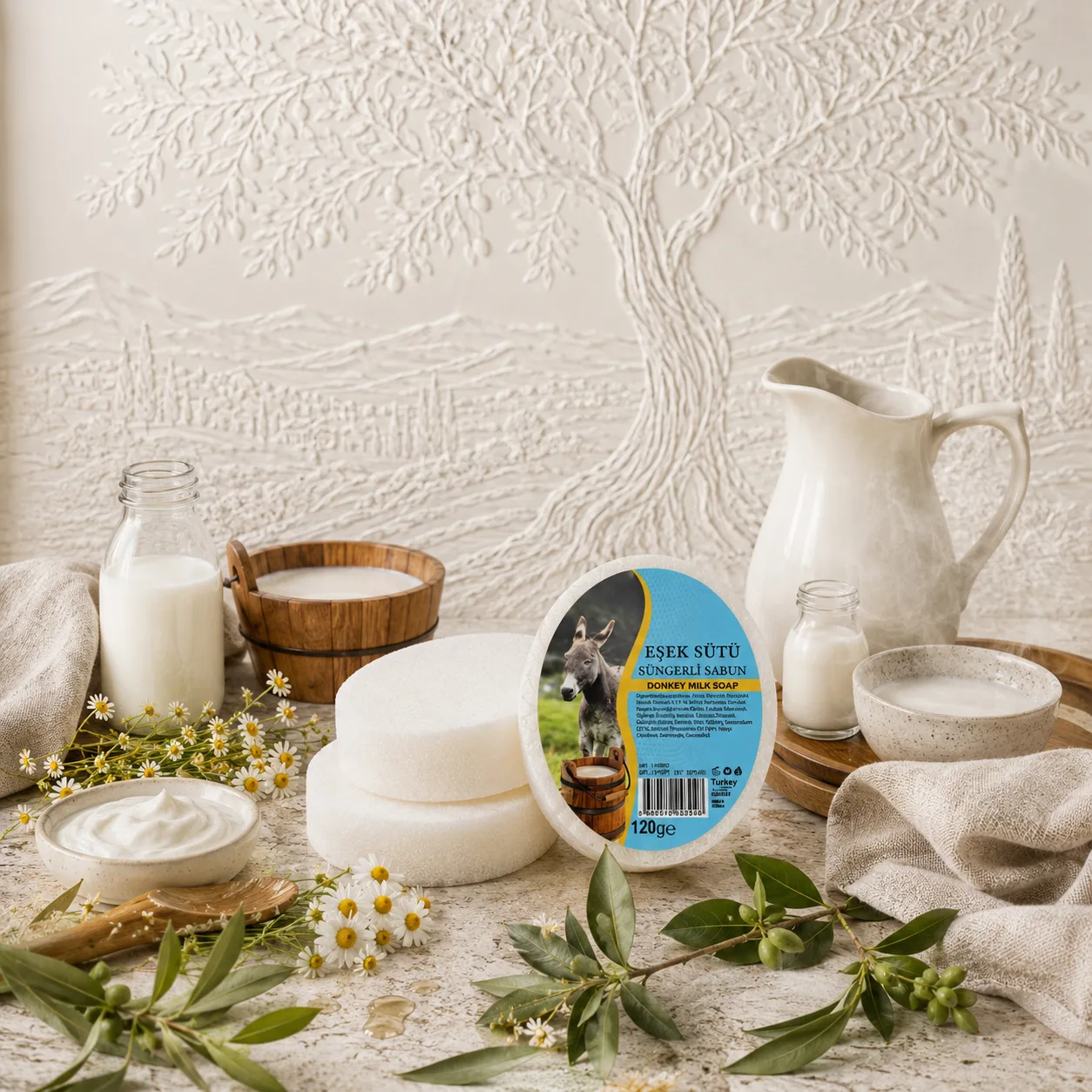 Internatural Kozmetik Eşek Sütü Süngerli Bitkisel Sabun