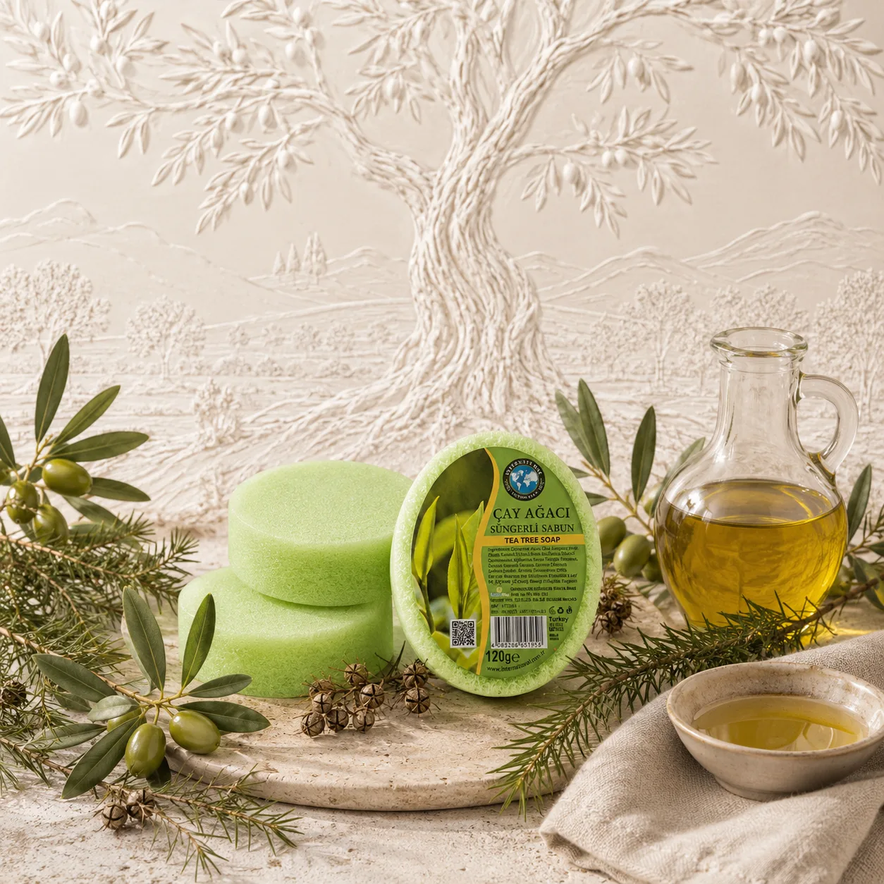 Internatural Kozmetik Çay Ağacı Süngerli Bitkisel Sabun