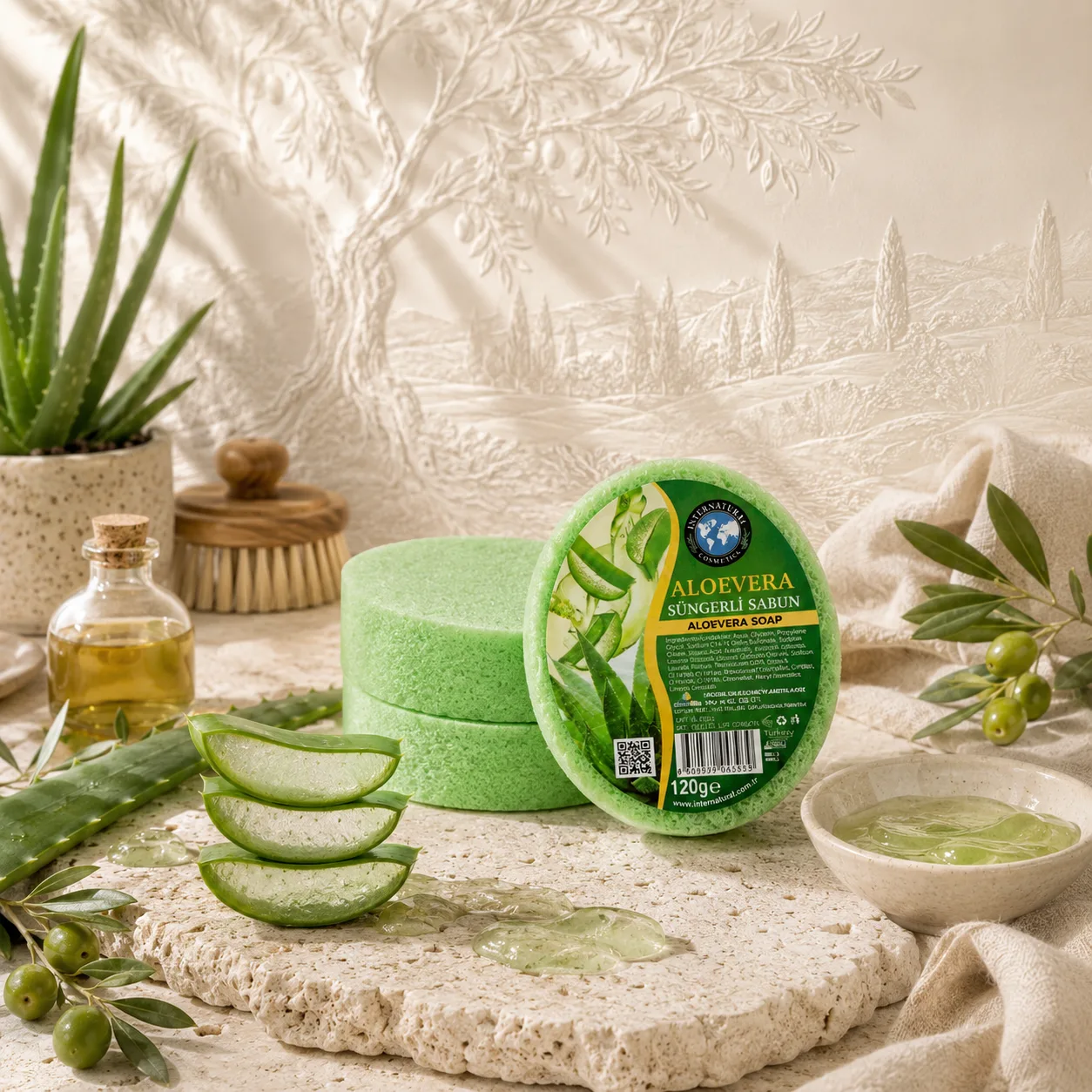 Internatural Cosmetics Aloe Vera Süngerli Bitkisel Sabun