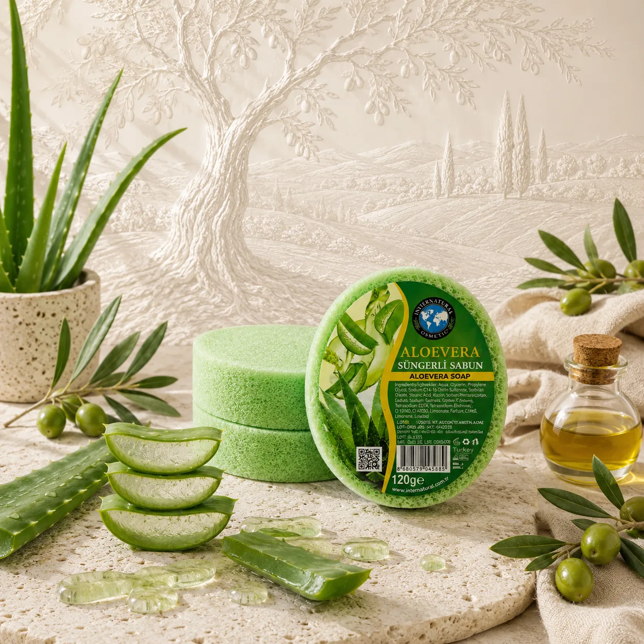 Internatural Cosmetics Aloe Vera Süngerli Bitkisel Sabun