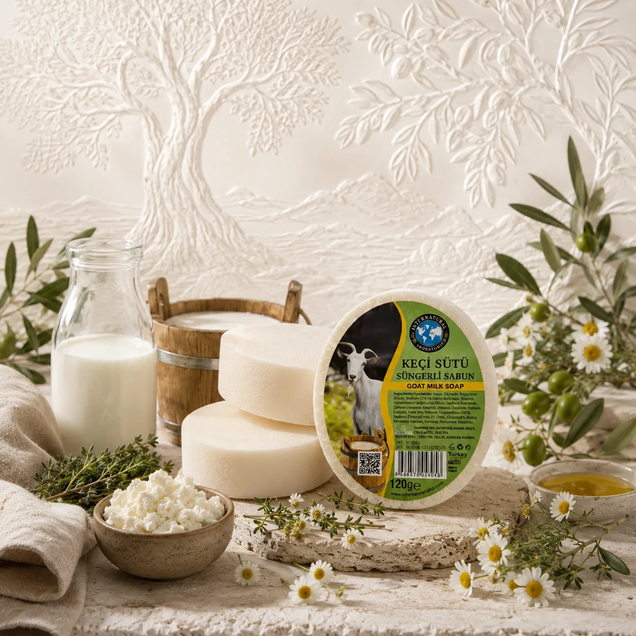 Internatural Kozmetik Keçi Sütü Süngerli Bitkisel Sabun