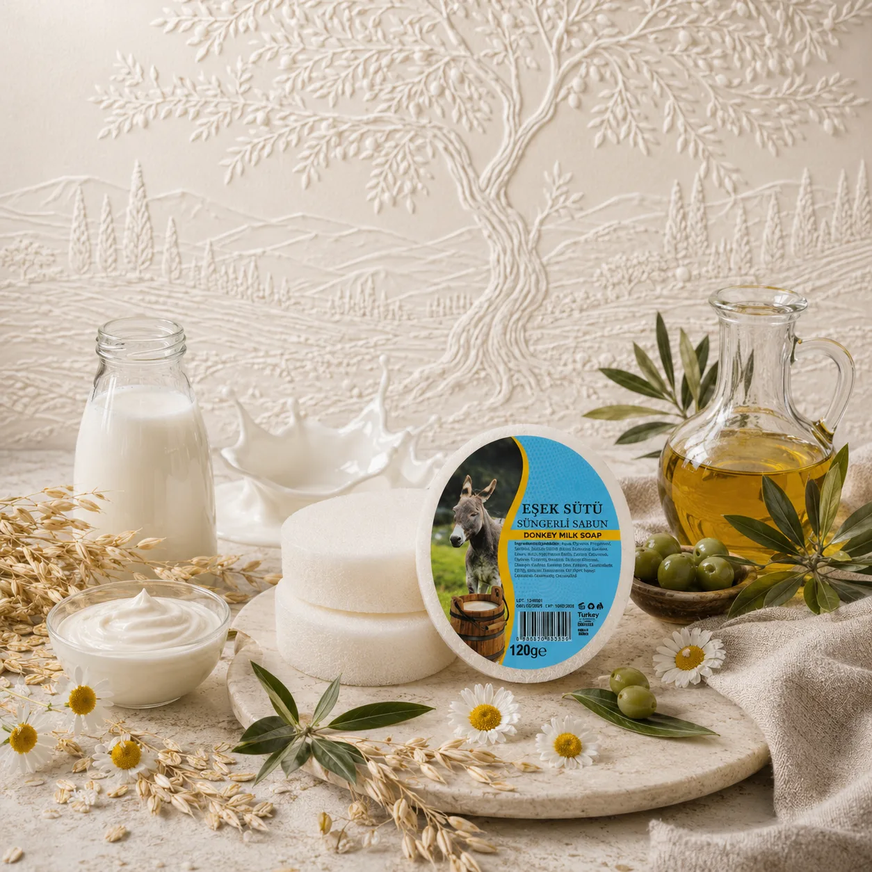 Internatural Kozmetik Eşek Sütü Süngerli Bitkisel Sabun