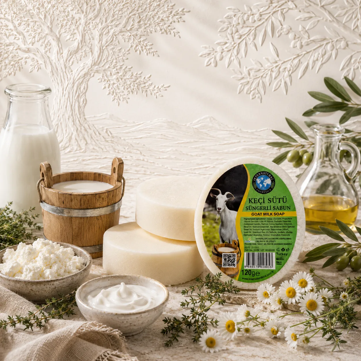Internatural Kozmetik Keçi Sütü Süngerli Bitkisel Sabun