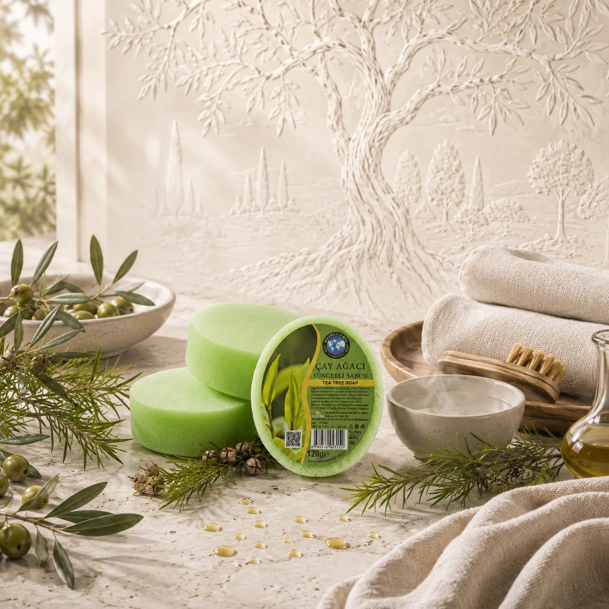 Internatural Kozmetik Çay Ağacı Süngerli Bitkisel Sabun